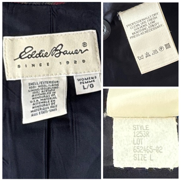 Eddie Bauer 90s Vintage Red Black Green Plaid Wool Vest Fully Lined Size Large - Picture 9 of 12